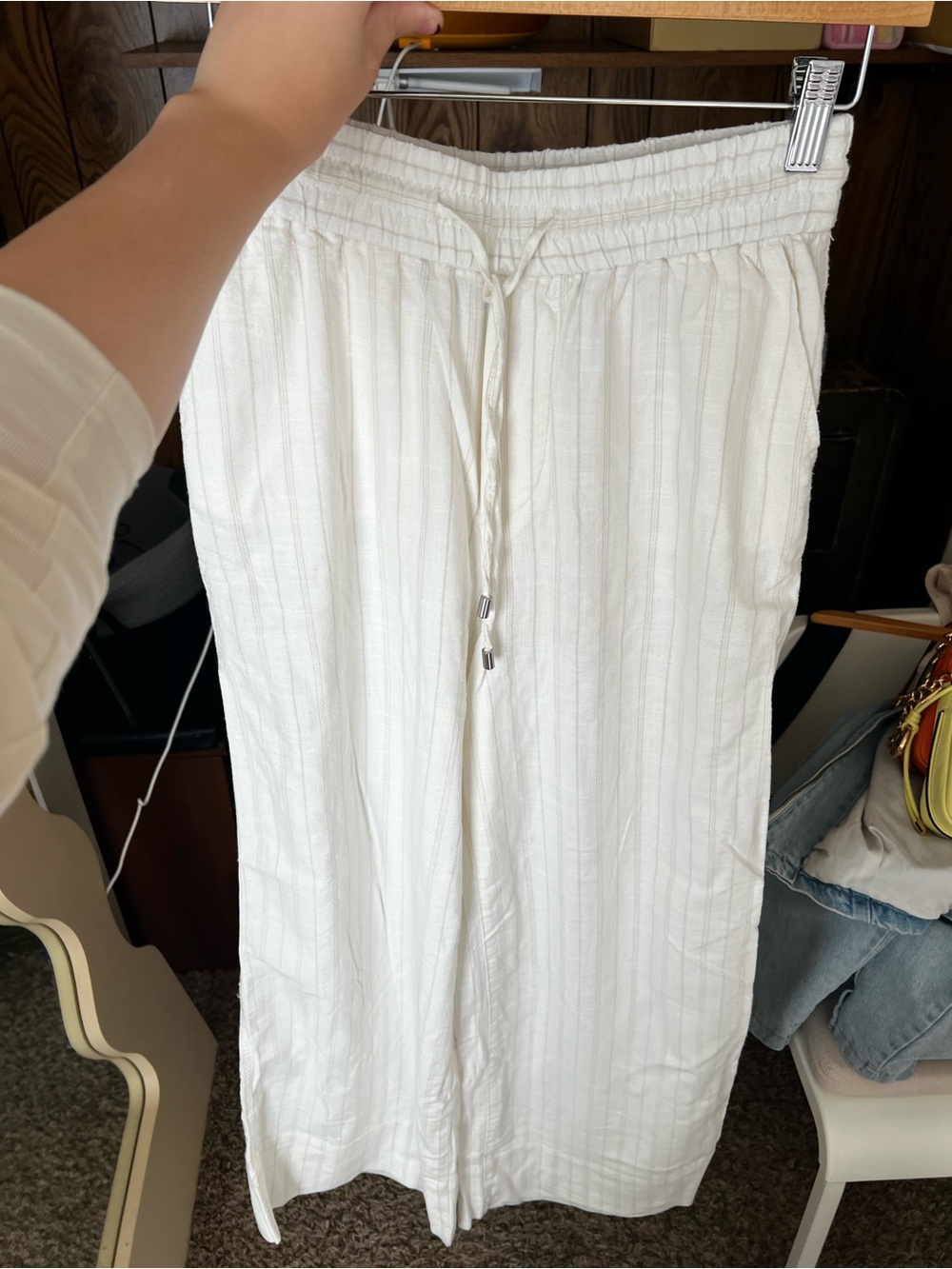 H&M Cream Elastic-Waist Wide Leg Pants